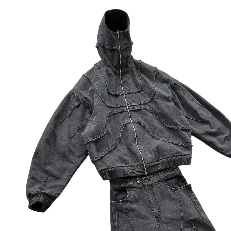 Blusão de ganga estilo ninja Y2K