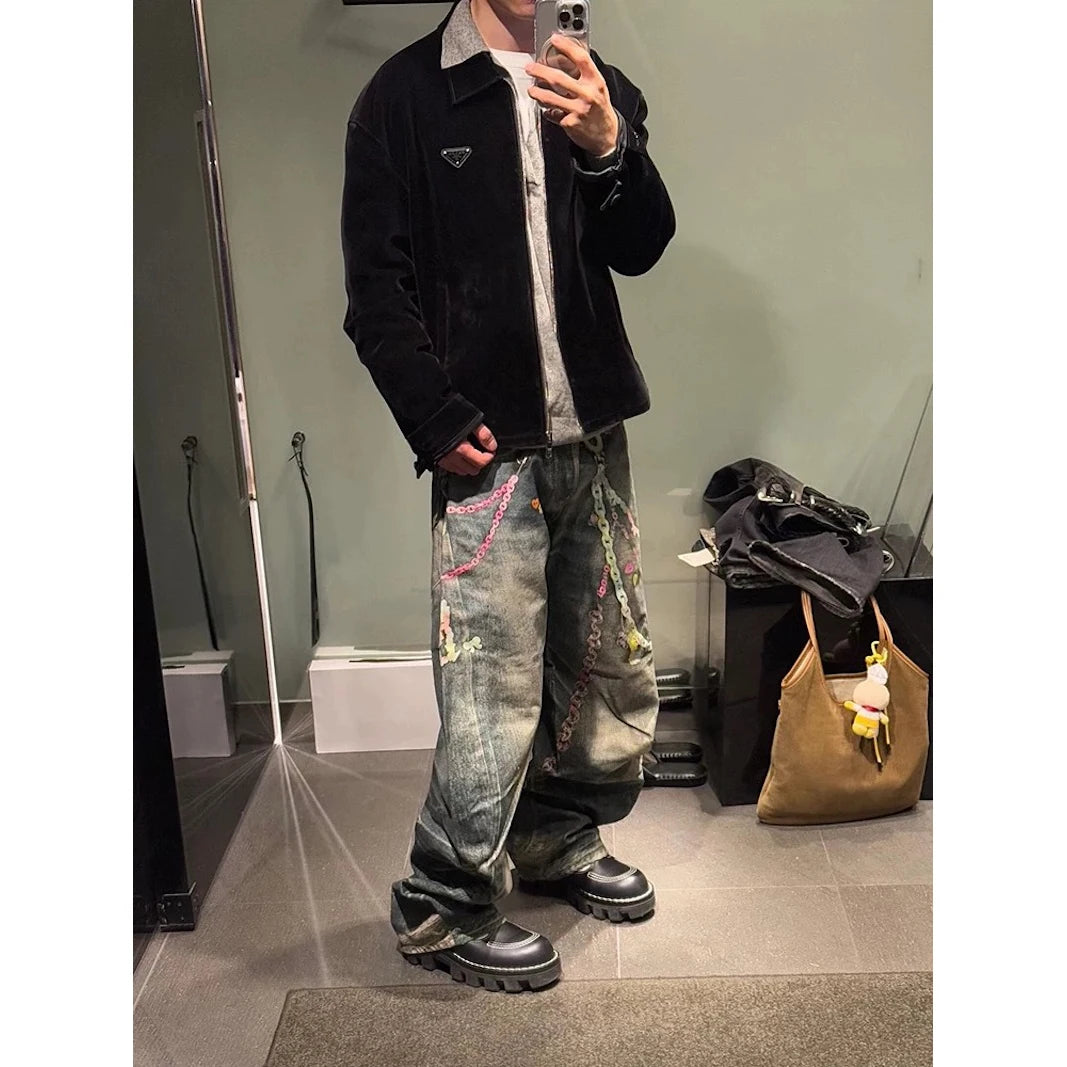 Jeans Estilo Harem para Homem com Estampado 3D de Corrente de Doces