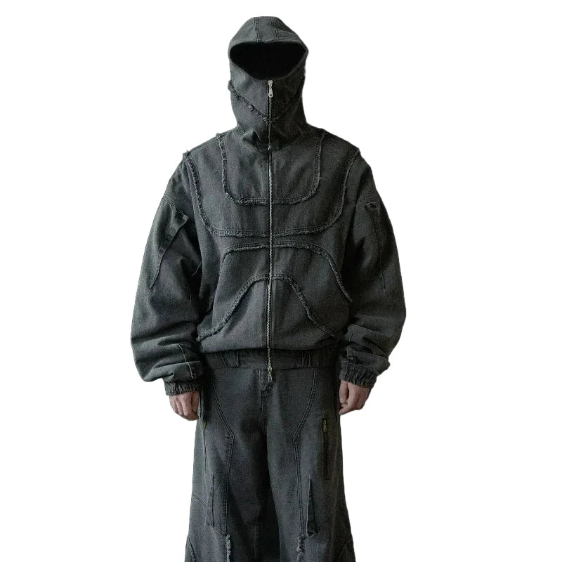 Blusão de ganga estilo ninja Y2K