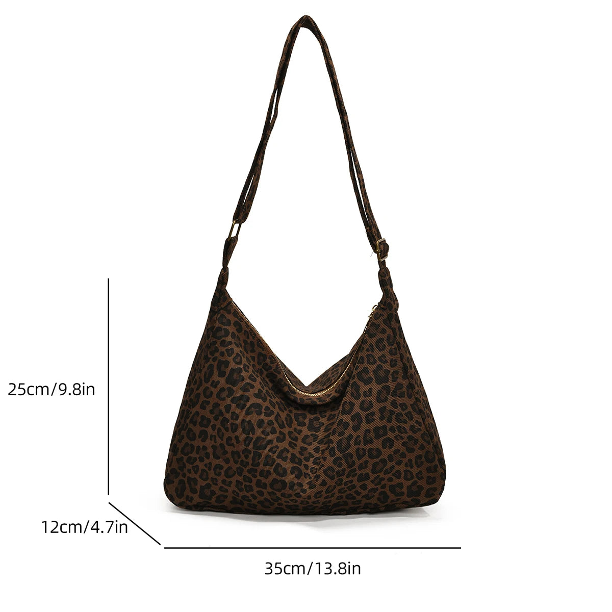 Bolsa transversal feminina moderna, casual, em tecido macio, com estampa de leopardo e grande capacidade. Ideal para o dia a dia e passeios.