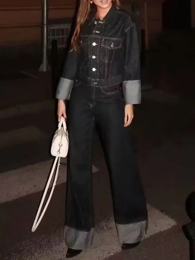 Conjunto de calças de ganga vintage para menina