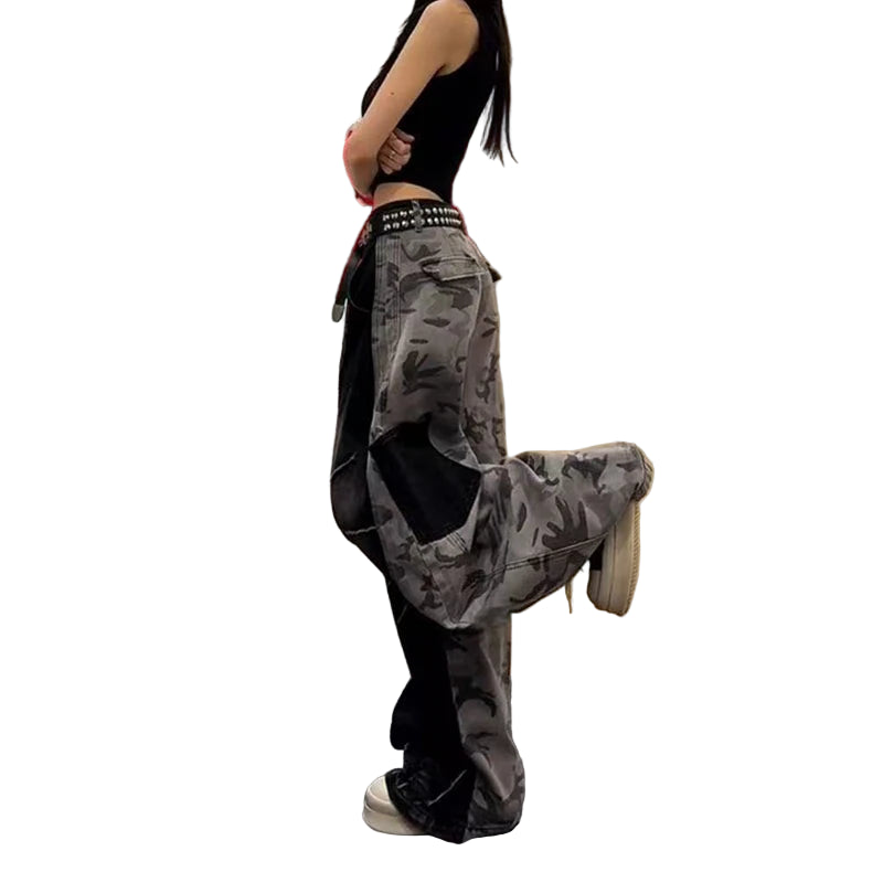 Calças de ganga pretas para mulher estilo Harajuku Y2K anos 90