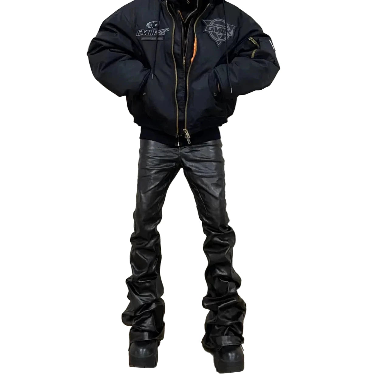 Calça de ganga para homem estilo hip hop punk, revestida e brilhante