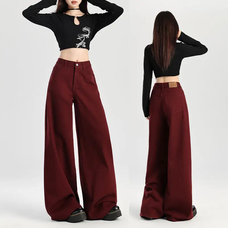 Wide-leg Denim High-waist Loose Slimming Straight-leg Mopping Pants