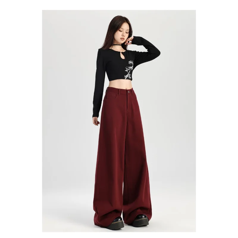 Wide-leg Denim High-waist Loose Slimming Straight-leg Mopping Pants