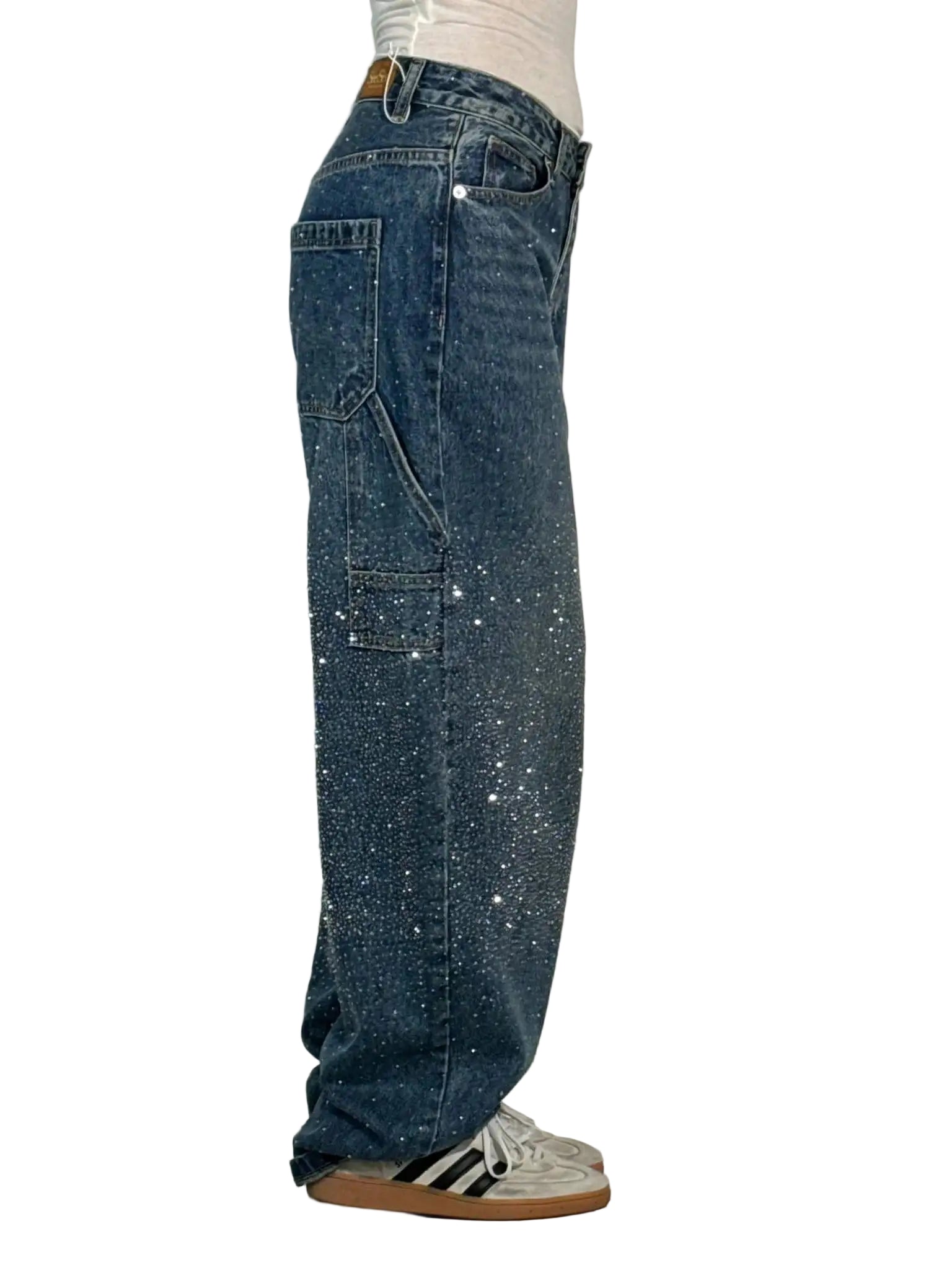 Calças de ganga hip hop com brilho e diamantes