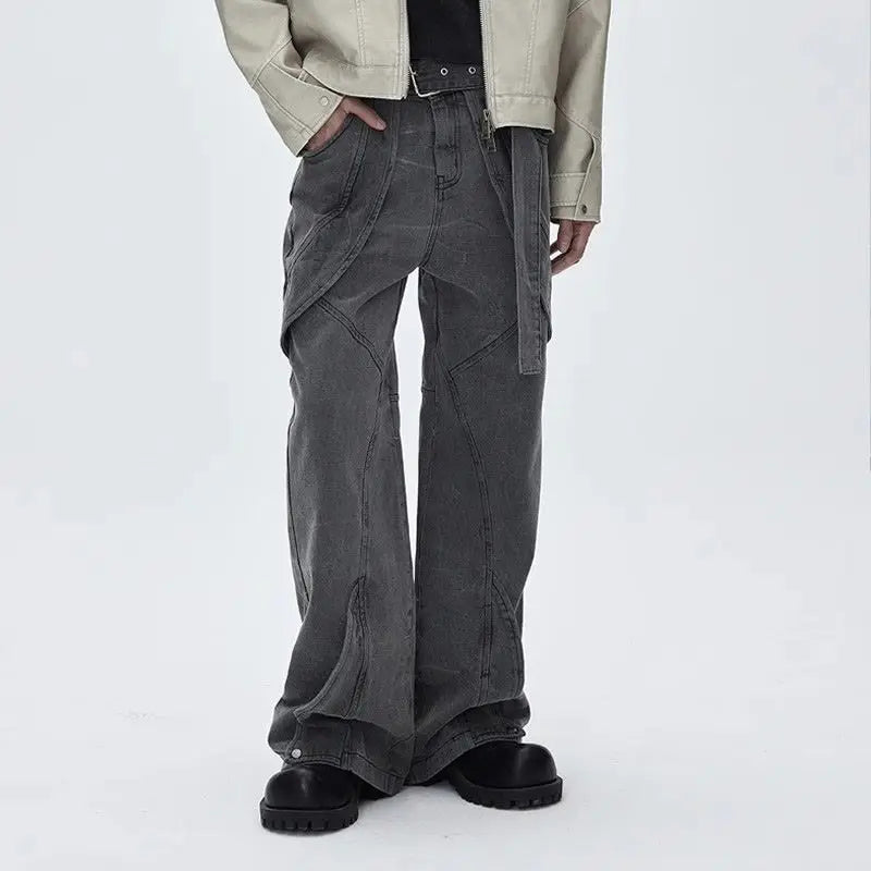 Calça jeans masculina estilo retrô americano com cós removível