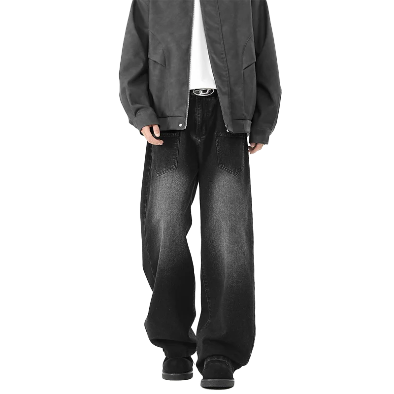 Calça de ganga casual larga para homem, estilo primavera/outono, tamanhos grandes