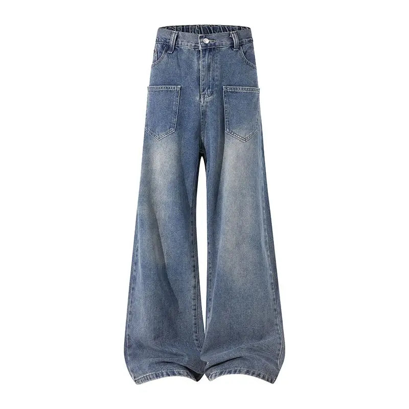 Calça de ganga casual larga para homem, estilo primavera/outono, tamanhos grandes