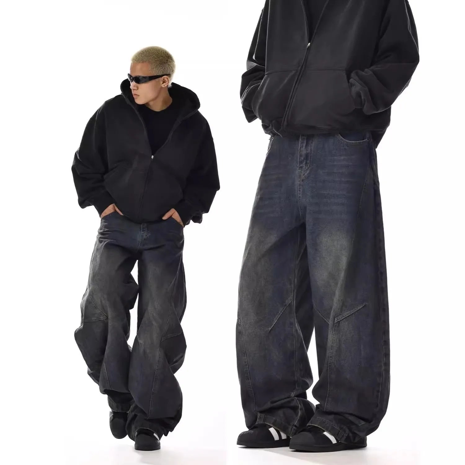 Calça jeans masculina Y2K, estilo streetwear americano, pernas largas e modelagem ampla, unissex