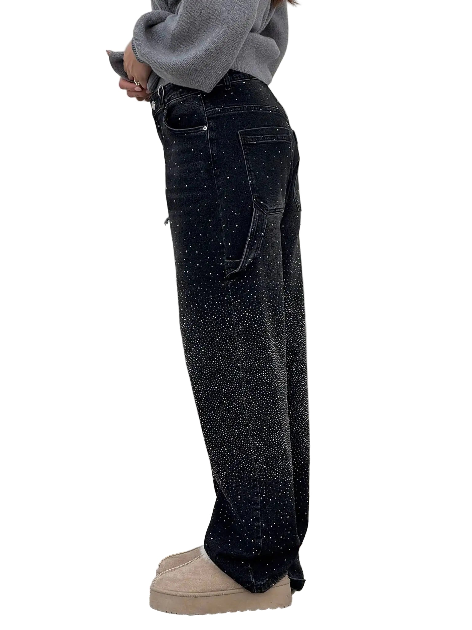 Calças de ganga hip hop com brilho e diamantes