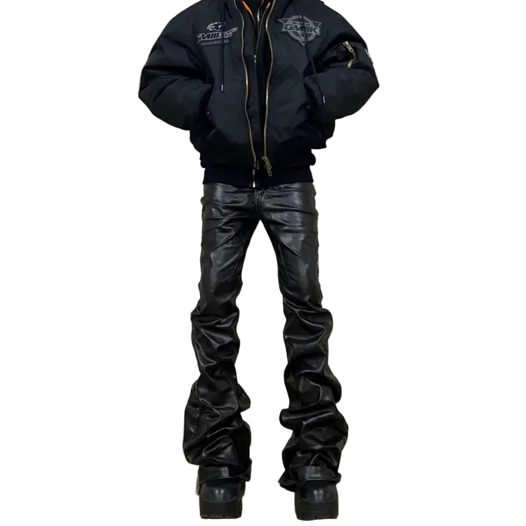 Calça de ganga para homem estilo hip hop punk, revestida e brilhante