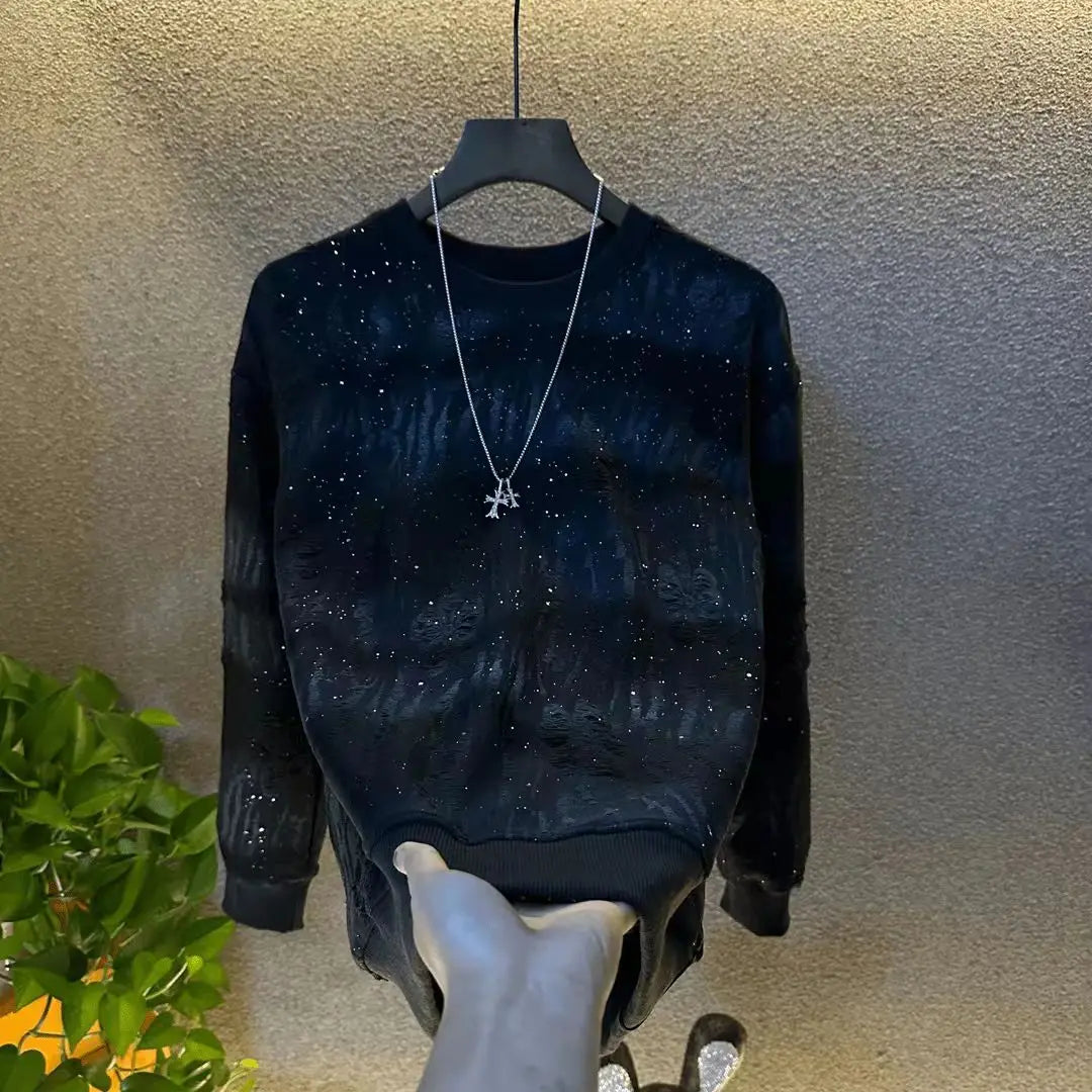 Camiseta Gypsophila de gola redonda, tendência da moda, leve, luxuosa, casual, elegante, de manga comprida.