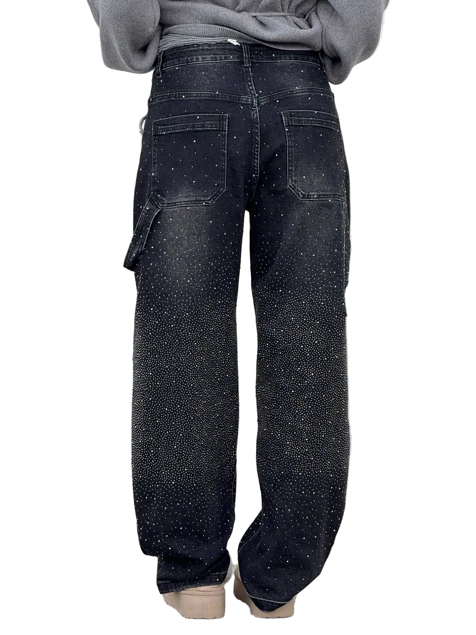 Calças de ganga hip hop com brilho e diamantes