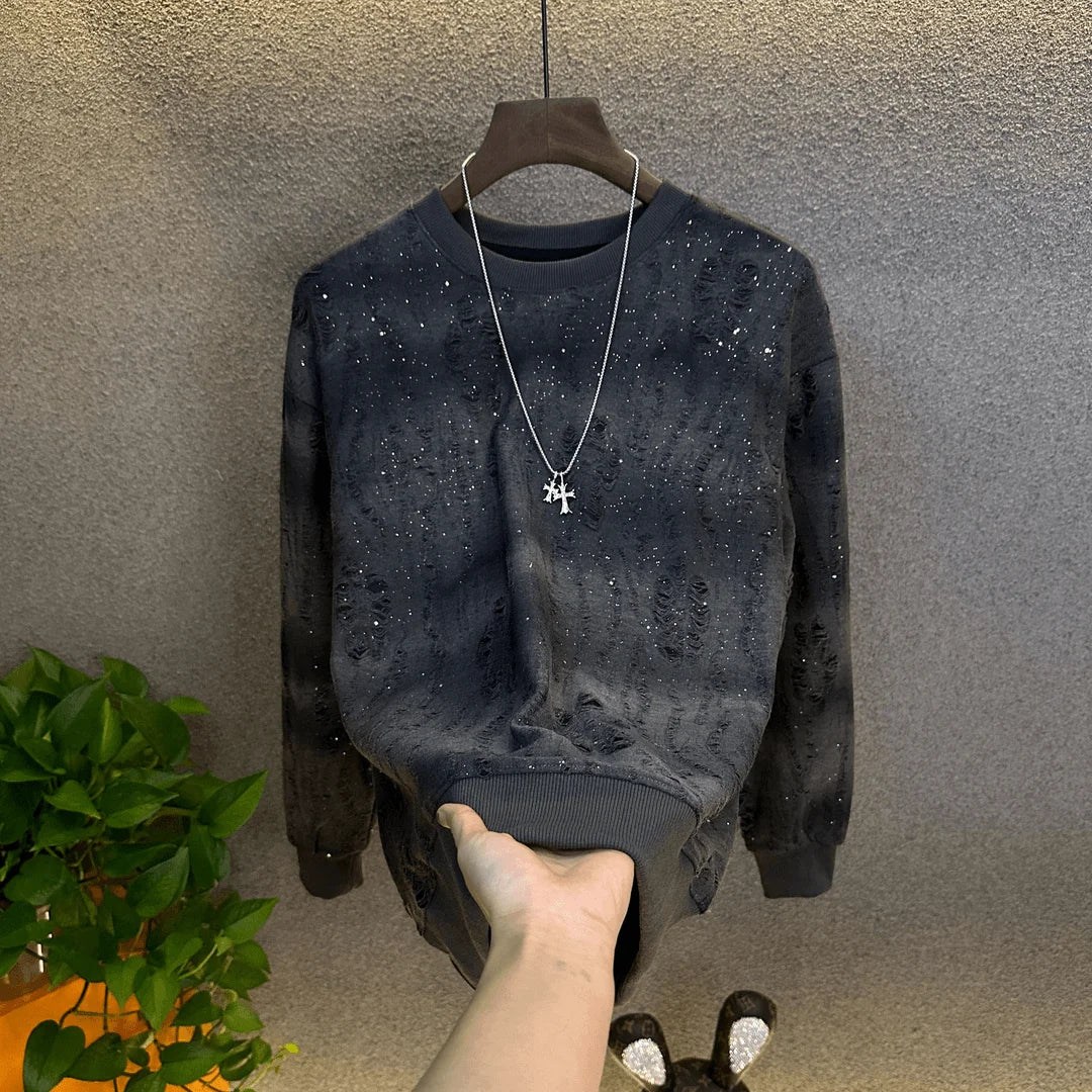 Camiseta Gypsophila de gola redonda, tendência da moda, leve, luxuosa, casual, elegante, de manga comprida.