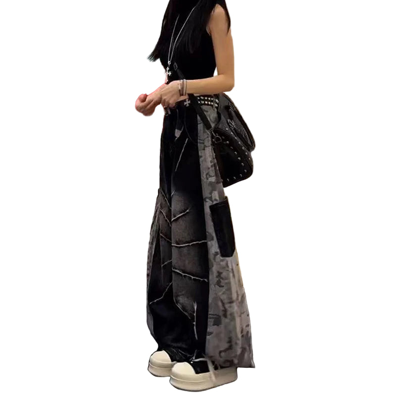 Calças de ganga pretas para mulher estilo Harajuku Y2K anos 90